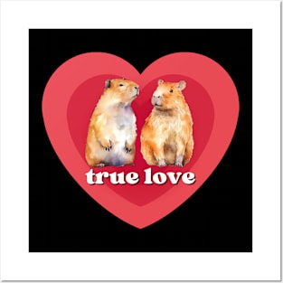 Two Cute Capybaras in Love, Surrounded by Red Hearts. Perfect for Capybara Lovers Posters and Art